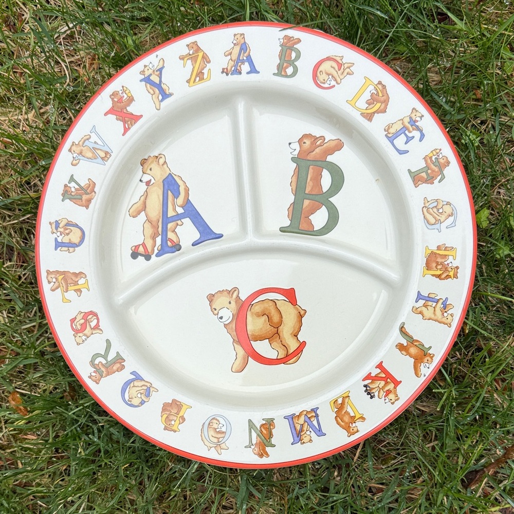 Tiffany and Co. Alphabet Bear Divided Kids Plate - Red Trim
